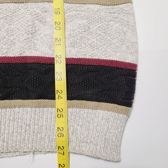 VINTAGE HAMPTON BAY Sweater Mens Large Beige Striped Grandpa Made In USA 90's - Picture 7 of 7